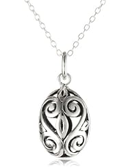 Sterling Silver Filigree Oval Pendant, 18"