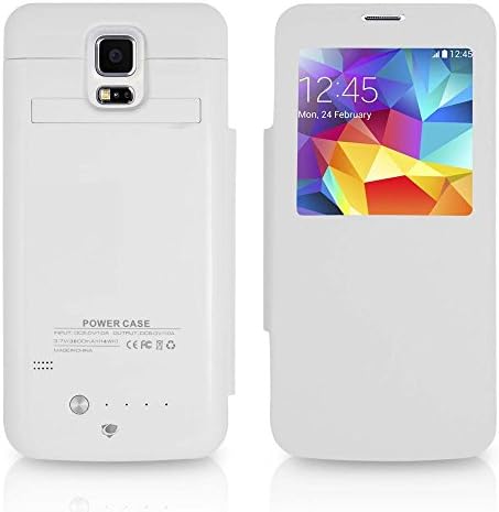 Chromo Inc.® Backup External Full Protection Rechargeable Battery Case [S-View] Compatible With Samsung Galaxy S5 (White)
