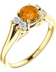 14K Yellow Gold 5.00mm Round Cut Spessartite Garnet and Diamond Ring -- LIFETIME WARRANTY