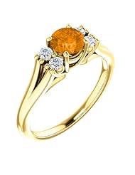 18K Yellow Gold 5.00mm Round Cut Spessartite Garnet and Diamond Ring -- LIFETIME WARRANTY