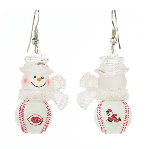 Pack of 10 Pairs of MLB Cincinnati Reds Snowman Baseball Earrings