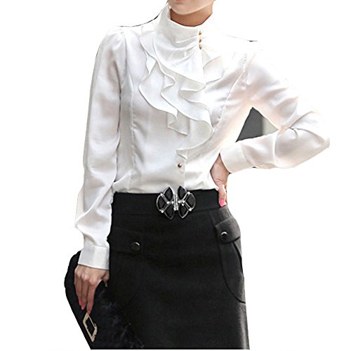 VOBAGA Women's Clothes Waterfall Ruffle Front Detail Neck Top Shirt Blouse