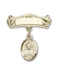 14kt Gold Baby Badge with Scapular Charm and Arched Polished Badge Pin