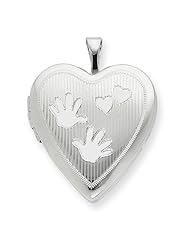 Sterling Silver 20mm with Handprints Heart Locket w/ 18in Chain. Metal Wt- 3.4g