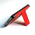 【全6色】iPhone4S / 4 ハードケース プラスチックケース スタンド仕様 高級感フル ユニークな革柄 レッド+ブラック Fieetd Case for iPhone 4 / 4S Dockコネクタカバーと上質な指紋防ぎ液晶フィルム付 (4012-1)