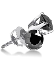 10K White Gold Round Brilliant Cut Black Diamond - Classic Traditional 1 One Single Stone Solitaire Shape Prong Set Studs Earrings with Secure Screw Back Closure - (1.50 cttw.)