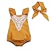 Baby Girls Lovely Ruffle Lace Collar Bodysuit with Headband (6M, Yellow)