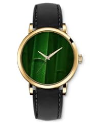 SPRAWL Aanalog Fashion Series Gold Ladies Watches of Genuine Black Leather Strap,Unique Wrist Watch for Women Girls Designed with Bamboo