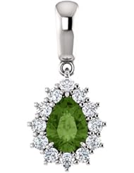 14K White Gold 7.00x5.00mm Pear Cut Green Tourmaline and Diamond Pendant -- LIFETIME WARRANTY