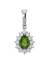 18K White Gold 7.00x5.00mm Pear Cut Green Tourmaline and Diamond Pendant -- LIFETIME WARRANTY