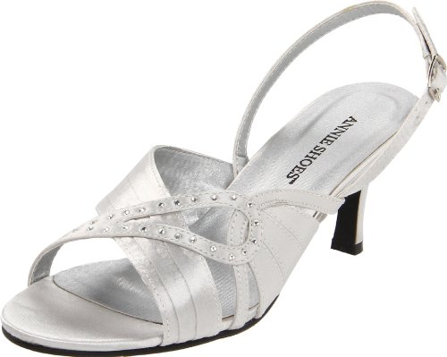 Annie Shoes Women's Mina Slingback Sandal,Silver Satin,10 B US