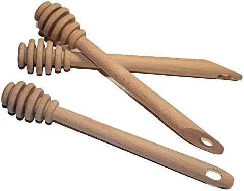 ZakkaShop Honey Dipper Set of 3 Beech Wood Stick Server for Honey Jar Dispense Drizzle Honey