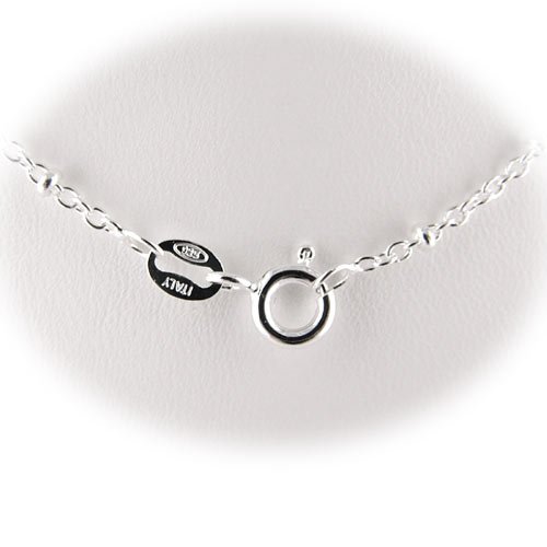 Sterling Silver Rolo Oval Cable Chain Bead Stations Necklace Nickel Free Italy 20 inch