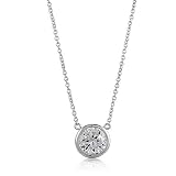 Sterling Silver Round Cubic Zirconia CZ Solitaire Pendant Necklace