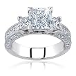 2.00 Carat Total Princess Cut Certified Diamond Three 3 Stone Engagement Anniversary Ring 14k Solid White Gold D VS2/SI1