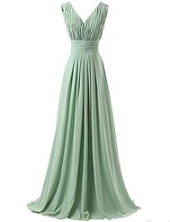 V-neck Lace-Up Backless Ruched Chiffon/Satin   Ball Gown Evening Dress/Bridesmaid Dress/Prom Dress/Party Dress 