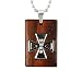 Stainless Steel Natural Redwood Cubic Zirconia Iron Cross Rectangular Pendant Necklace