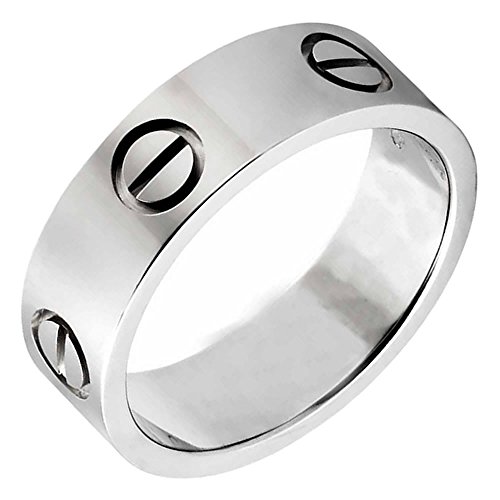 Stainless Steel Designer Screw Head Love Wedding Ring Silver Finish,Sizes 5 - 10