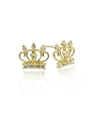 14K Yellow Gold Sparkling Princess Crown Stud Screwback Earring with Screw Back For Girls