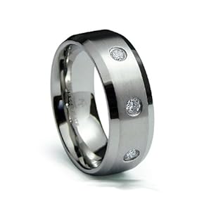 8MM Flat Top Stainless Steel Ring with 3 Cubic Zirconia Sizes 8 to 12