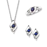 Diamond and Sapphire Fashion Jewelry Set in 10K White Gold.