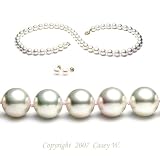 AAA Quality 18 Inch Round 7.5-8.0mm White Akoya SaltWater Cultured Pearl Necklace & Earrings Set