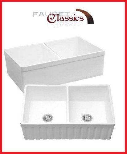 Mitrani 33 White Quartz Double Bowl Apron Kitchen Sink