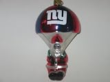 NEW YORK GIANTS 5 1/2" tall and 3" wide Blown Glass Parachuting Santa CHRISTMAS ORNAMENT