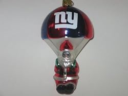 NEW YORK GIANTS 5 1/2" tall and 3" wide Blown Glass Parachuting Santa CHRISTMAS ORNAMENT