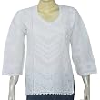 White Cotton Top Long Sleeve Hand Embroidered Dress Size M