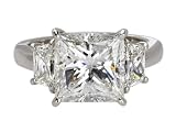 Platinum Princess-Cut 3-Stone Diamond Ring with Trapezoid Side Stones (GIA Certified 5.04 ct center, 6.16 cttw, J Color, VS1 Clarity), Size 6