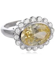 Sterling Silver Yellow and White Simulated Diamond Floral Oval Ring, Size 7