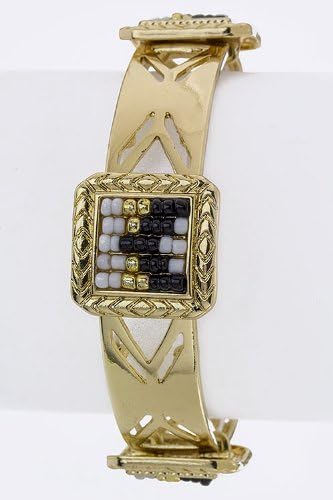 LAUREN SPADE Beaded Mossaic Station Tribal Bracelet (Black)