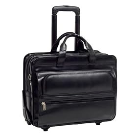 Franklin Covey Black Franklin Leather 2-in-1 Removable Wheeled 17 Inch Laptop Case by McKlein by