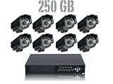 Electronics : 8 x Camera Day/Night Infrared CCD Cameras with 25m Night Vision Range and 8 Channel DVR 250GB with Motion Detection/Network Compatible - all Inclusive CCTV Package