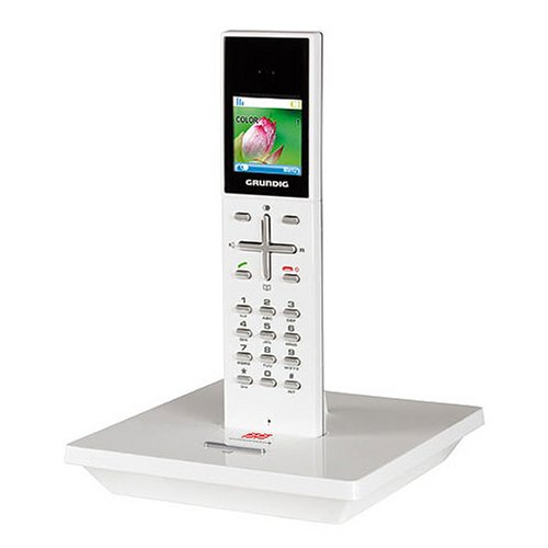 Grundig Illion A1 schnurloses DECT-Telefon mit Anrufbeantworter, Farbdisplay, SMS-Funktion und polyphonen Klingeltönen weiss