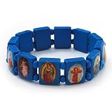 Stretch Blue Wooden Saints Bracelet / Jesus Bracelet / All Saints Bracelet - Up to 20cm Length