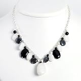 Sterling Silver Blk Agate/Hematite/Black MOP/Oynx/White Jade Necklace - 16 Inch