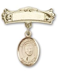 Gold Filled Baby Badge with St. Eugene de Mazenod Charm and Arched Polished Badge Pin