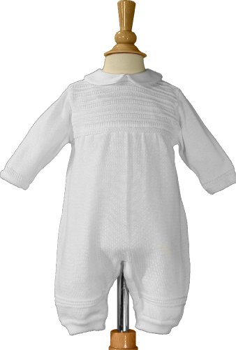 Boys Knit White Christening Baptism Coverall, 06
