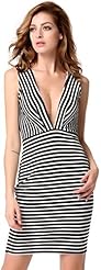 V-neck Plunging Neck Striped Print Mini Dress 