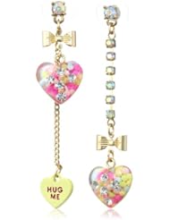 Betsey Johnson "Heart Candy Boost" Candy Filled Heart Mismatch Drop Earrings