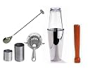 Boston Cocktail Shaker Set with Hawthorn Strainer, Muddler, Bar Spoon With Masher, 25ml and 50ml Thimble Measures