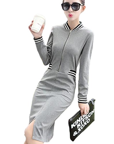 (ディーコッテ)D'Kotte ボーダー スリット スカート オールインワン ワンピース タイト スーツ 長袖 ワンピ ひざ 丈 膝丈 neax363