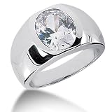 6.0 Ct Men Diamond Ring Wedding Band Oval Cut Bezel 14k White Gold