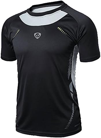 LUCKY SAILING Men's Short Sleeve Tee Shirt Sports Athletic Training T-shirt Tops (Medium, Black)