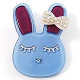 Cute Light Blue Plastic Bunny Brooch With Crystal Bow