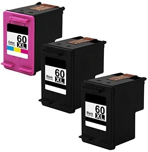 Compatible for HP60XL ink cartridges,ETI office Ink Cartridge Replacement For HP 60XL CC641WN CC644WN(2Black,1Tri-Colo)3Pack Compatible for Deskjet D1660 D2500 D5560 F2400 F4200 and so on.