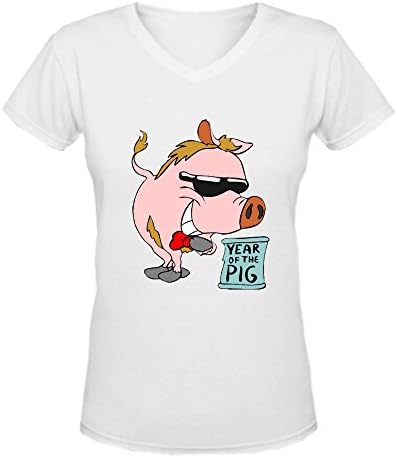 FLFL Cartoon Pigs Art Women's Veck Neck Custom Shirts White