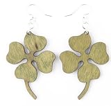 Laser cut Wood Four Leaf Clover Earrings - Made in America with Renewable and Recycled Materials